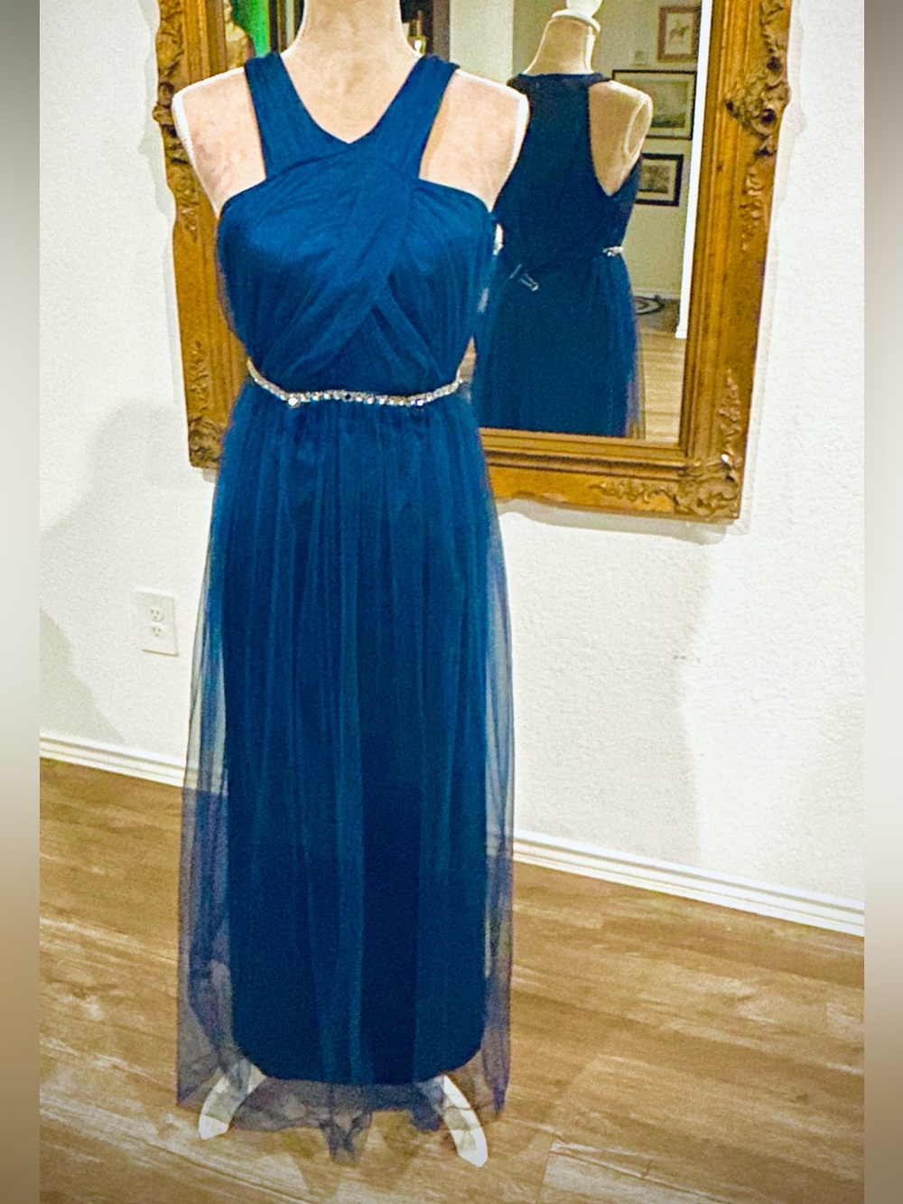 Midnight blue romantic goth prom dress formal ball gown wedding guest sz XL